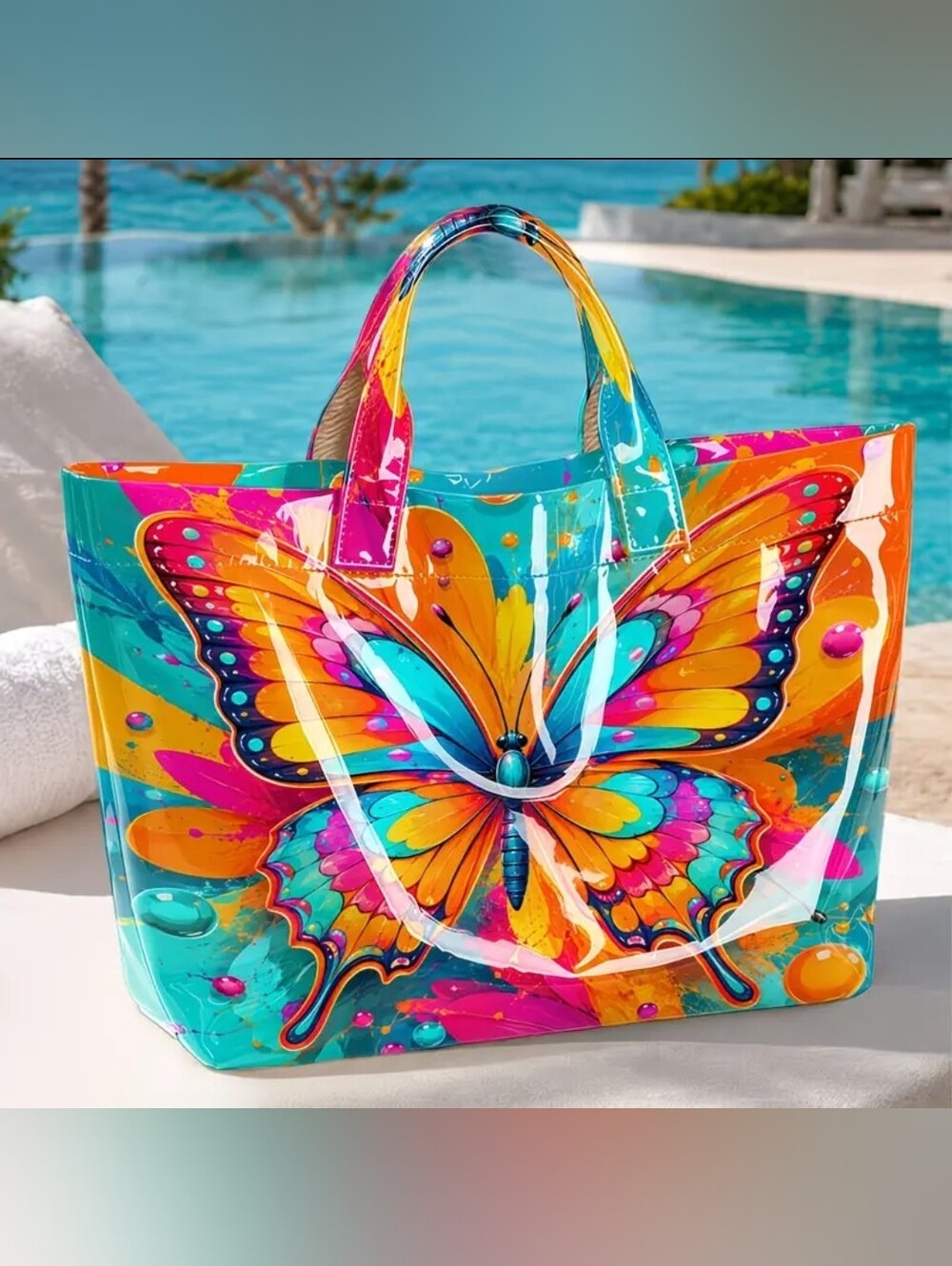 Women Colorful Splash Butterfly Daily Commute Hand Tote Bag Large